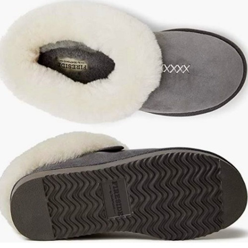 NWT Dearfoams Women's Slippers Grey Fireside Adelaide Shearling Clog Style 8